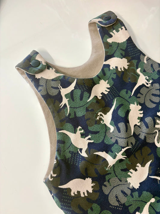 Navy & Green Dino Romper (3-6m)