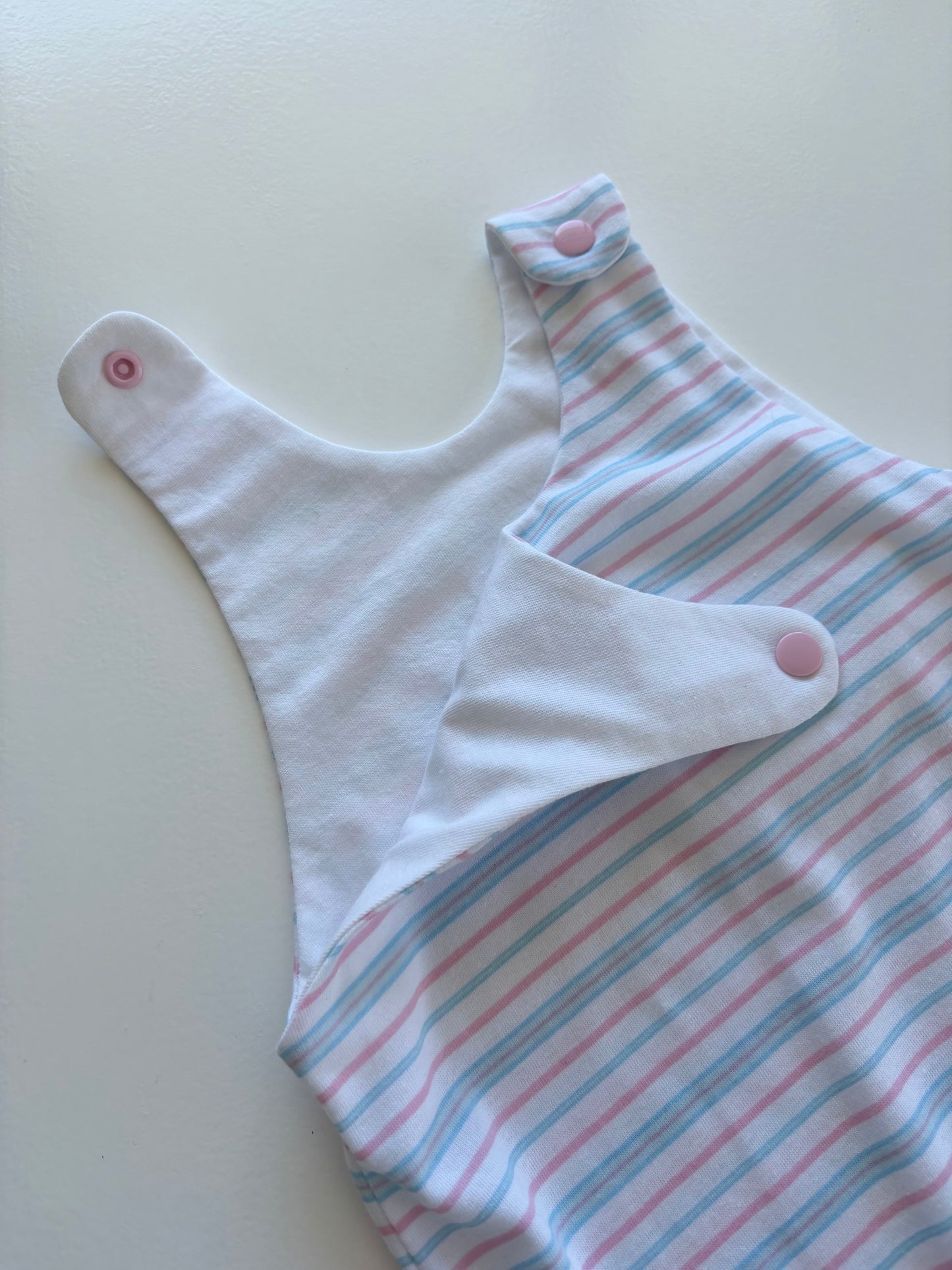 Pastel Pink & Blue Striped Romper & Beanie Set (3-6m)