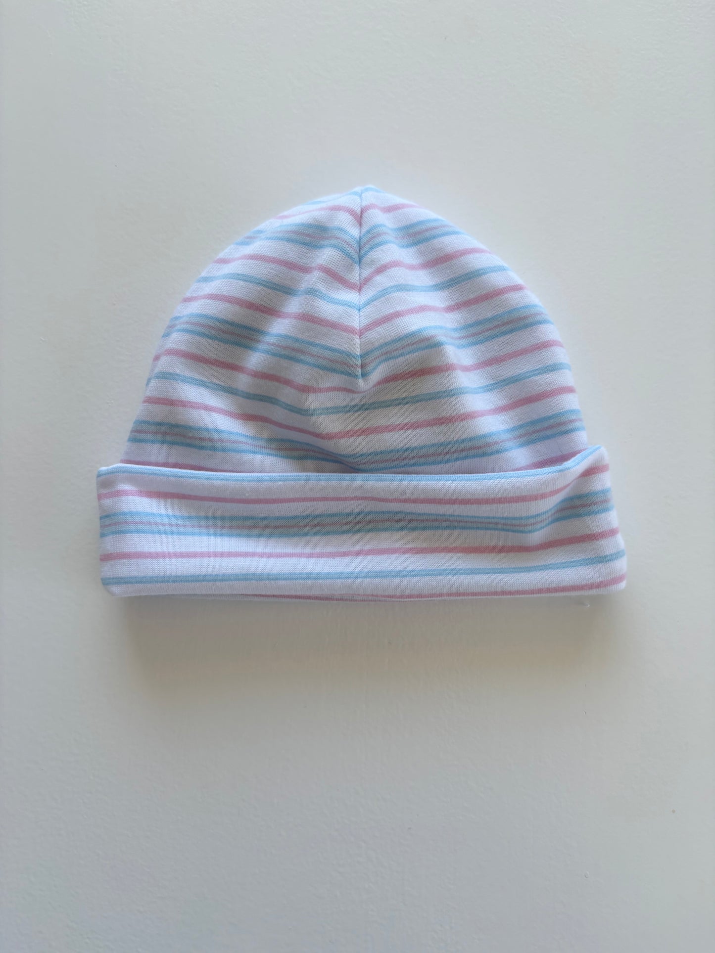 Pastel Pink & Blue Striped Romper & Beanie Set (3-6m)