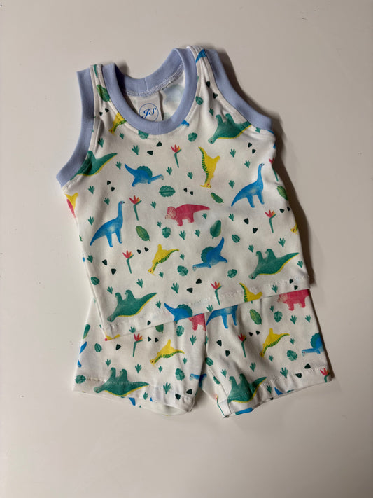 Vest & Shorts Set in Pastel Dinos (3-6m)
