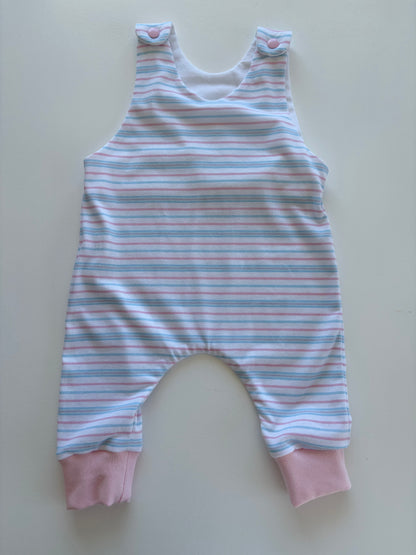 Pastel Pink & Blue Striped Romper & Beanie Set (3-6m)