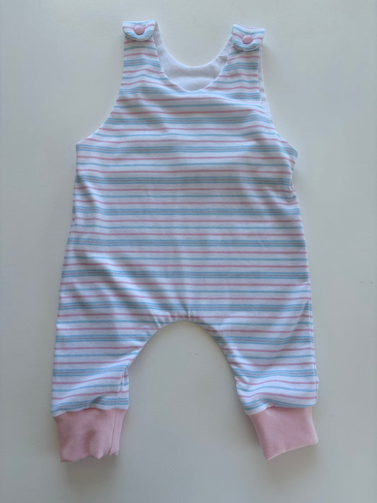 Pastel Pink & Blue Striped Romper & Beanie Set (3-6m)