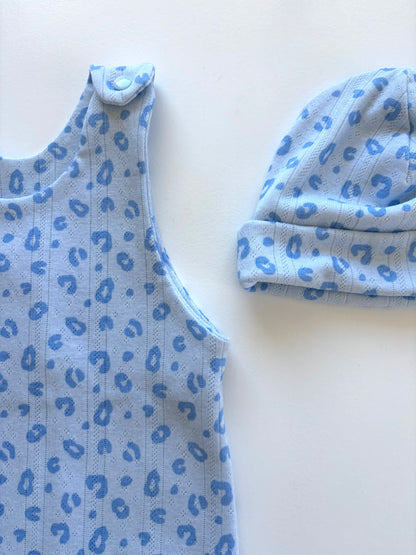 Blue Leopard Print Romper & Beanie Set (6-9m)